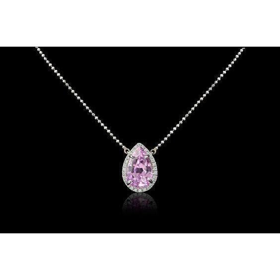 10,50 karaat roze kunziet en diamanten halsketting hanger wit goud