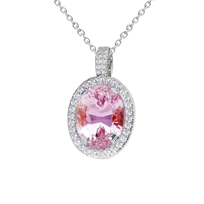 10,50 karaat roze ovaal geslepen kunziet diamanten halsketting hanger goud 14k
