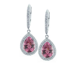 10,80 ct roze toermalijn en diamanten hoepel Dangle Earring goud 14K