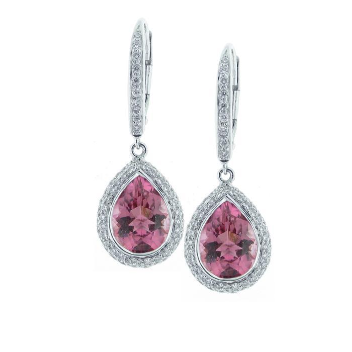 10,80 ct roze toermalijn en diamanten hoepel dangle earring goud 14k