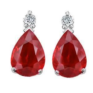 10.50 ct peer robijn met ronde diamant dangle earring wit goud 14k