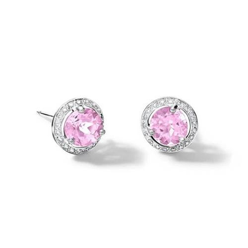 11 karaat kunzite & diamond halo lady stud oorbellen wit goud 14k