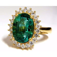 Afbeelding in Gallery-weergave laden, 11 kt ovale groene smaragd met diamanten trouwring 14K geel goud - harrychadent.nl
