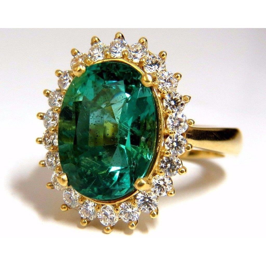 11 kt ovale groene smaragd met diamanten trouwring 14K geel goud - harrychadent.nl