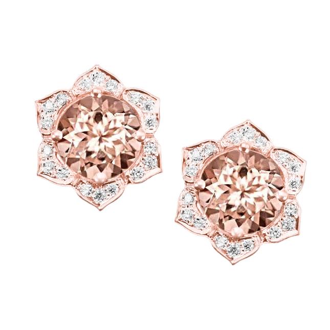 11.20 ct grote morganite met diamanten lady studs earring 14k goud