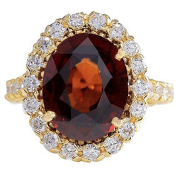 11.25 Ct Granaat Met Diamanten Verlovingsring Geel Goud 14K