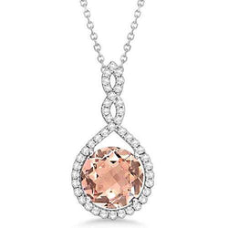 11.50 Ct Morganite en diamanten hanger met ketting witgoud 14K