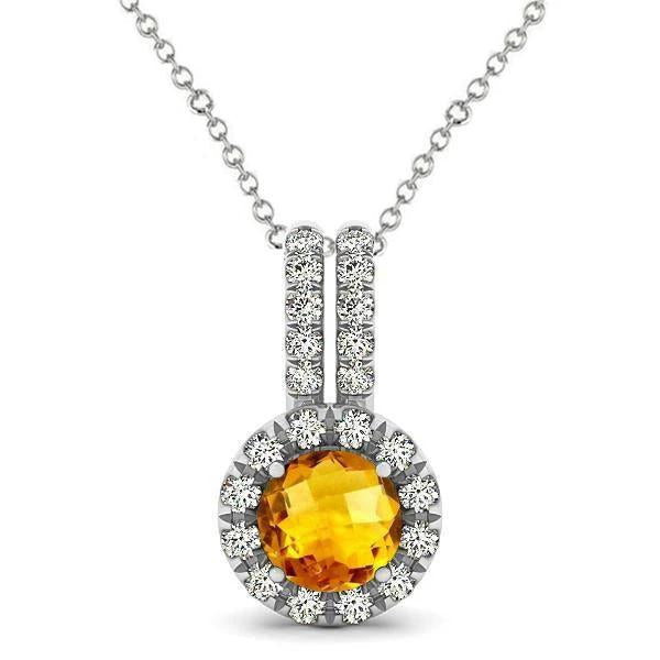 12,00 ct rond geslepen citrien met diamanten hanger ketting wit goud - harrychadent.nl
