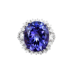 12,25 ct Grote Ovale Tanzaniet Met Diamanten Trouw Ring Wit Goud