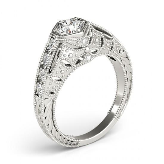 1,25 ct. Diamanten Solitaire Met Accenten Gegraveerde Ring Wit Goud 14K - harrychadent.nl