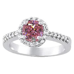 1,25 karaat Ronde roze saffier solitaire met accent verlovingsring