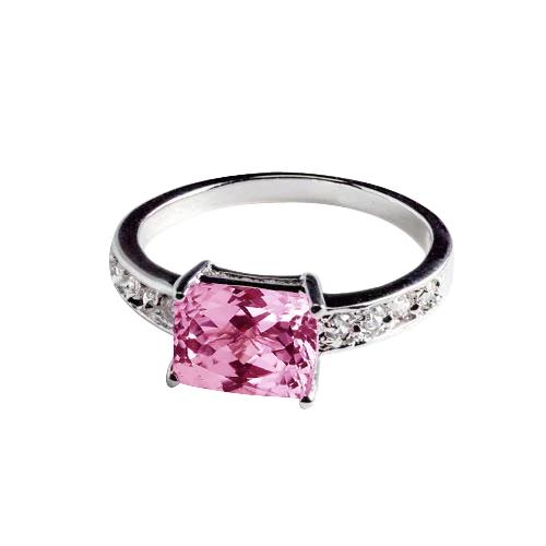 12,50 karaat griffenset roze kunziet en diamanten ring wit goud 14k