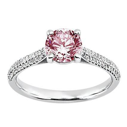 1,26 ct Ronde roze saffier centrum trouwring met edelsteen - harrychadent.nl