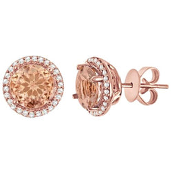 12.02 karaat Morganite met diamanten oorknopjes Rose goud 14K