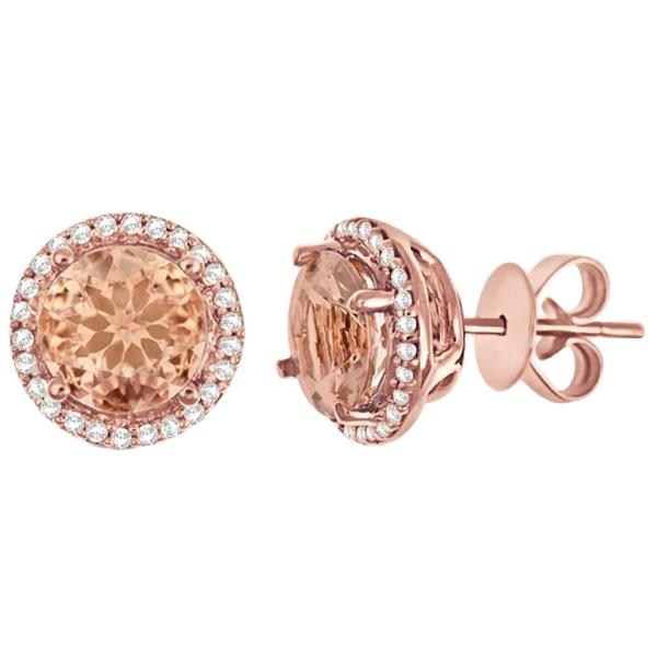 12.02 karaat morganite met diamanten oorknopjes rose goud 14k