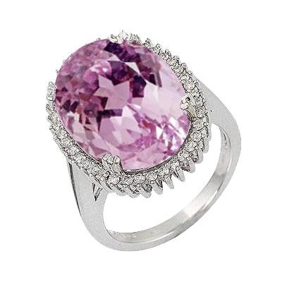 12.40 ct ovale roze kunziet met diamanten ring wit goud 14k - harrychadent.nl