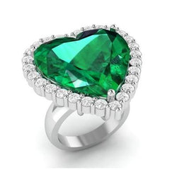 13 karaat hartvormige groene smaragd met diamanten trouwring 14K