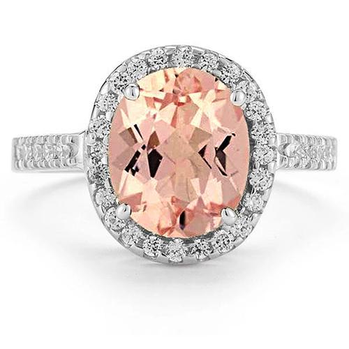 13 kt morganite en diamanten trouwring massief wit goud