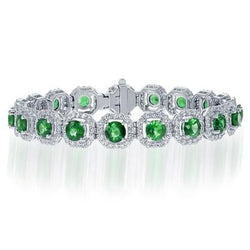 13 Karaat Rond Geslepen Groene Smaragd GIA Met Natuurlijk uit de aarde gewonnen Diamanten Armband
