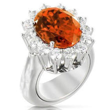 Afbeelding in Gallery-weergave laden, 13 kt ovale mandarijn granaat met ronde diamanten ring wit goud
