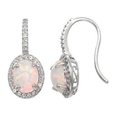 13 kt rieken set opaal en diamanten bengelen oorbellen wit goud 14k
