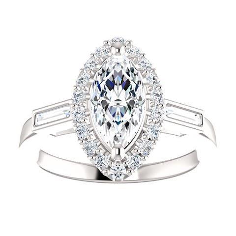 1,30 karaat Marquise Center diamant en stokbrood Halo verlovingsring - harrychadent.nl
