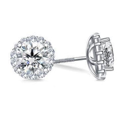 1,30 karaat ronde Halo Diamond Stud Earring Witgouden sieraden Nieuw