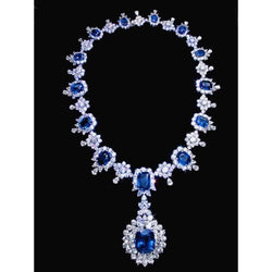 130,10 ct Ceylon saffier witte Diamanten bruids ketting