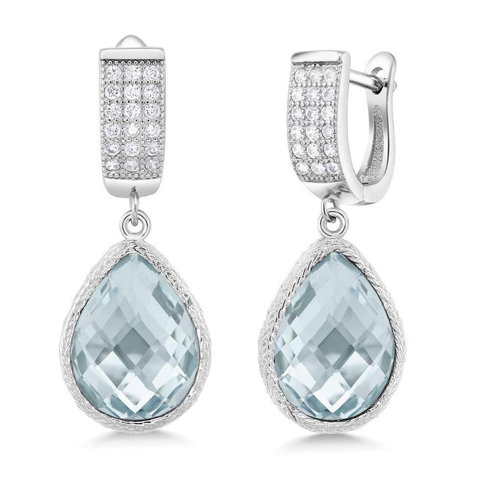13,90 ct aquamarijn en diamanten bengelen oorbellen wit goud 14k