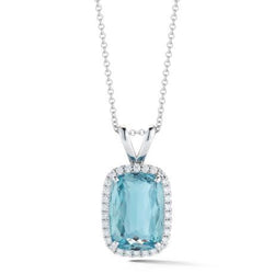 13.50 Ct Aquamarijn Met Natuurlijke uit de aarde gewonnen Diamanten Hanger Met Ketting Witgoud 14K