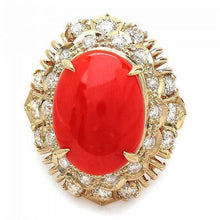 Afbeelding in Gallery-weergave laden, 13.50 ct ovaal rood koraal met ronde diamanten ring geel goud 14k
