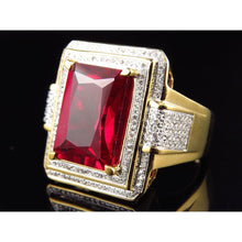 Afbeelding in Gallery-weergave laden, 13 ct Grote Smaragd Geslepen Rode AAA Heren Robijn Ring Met Diamanten Geel Goud 14K
