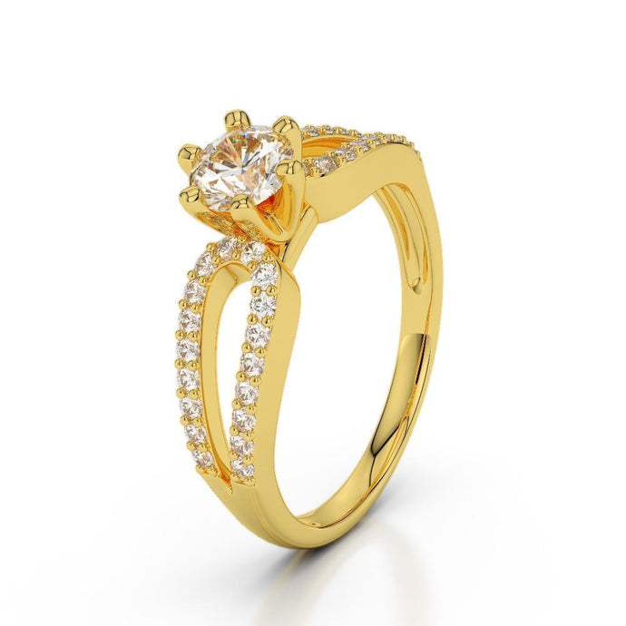 1,4 ct diamanten trouwring 14K geelgouden set met zes tanden - harrychadent.nl
