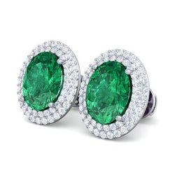 14 karaat groene smaragd en diamanten oorknopjes edelsteen sieraden