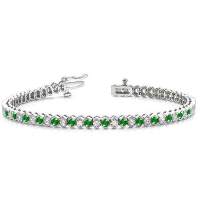 14 kt groene Ronde snede smaragd en Diamanten tennisArmband - harrychadent.nl