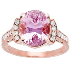 14 kt ovale kunziet met diamanten ring rosé goud 14k