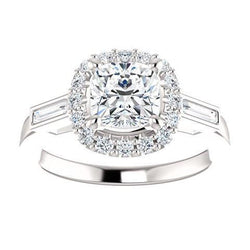 1,40 karaat Halo Diamond Engagement Band Ring 3 steen wit goud 14K