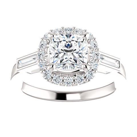 1,40 karaat Halo Diamond Engagement Band Ring 3 steen wit goud 14K - harrychadent.nl