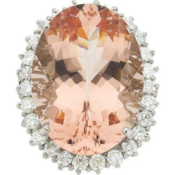 14,25 ct. Grote ovale Morganite met kleine diamanten ring wit goud 14K