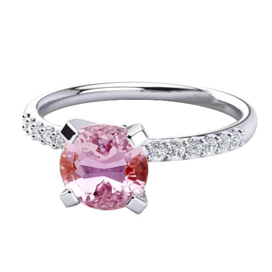 14,60 ct ronde roze kunziet en diamanten trouwring goud wit 14k