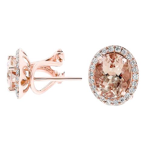 14,70 ct. Ovale Morganite Met Diamanten Oorknopjes Rose Goud 14K - harrychadent.nl