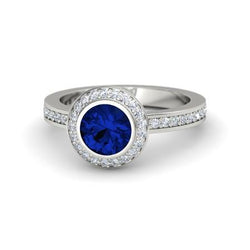 14K Bezel Ceylon Sapphire Diamond Engagement Ring 3.42 karaat