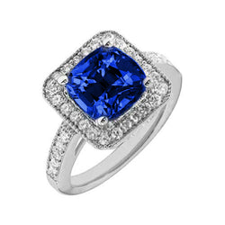 14K Ceylon Sapphire 4.5 Ct Blauwe Saffier Met Diamanten Ring