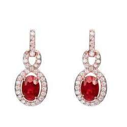 14K Rose Gold 6.70 karaat robijn en diamanten bengelen oorbellen