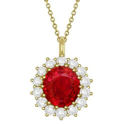 14K Gd Robijn IGI GECERTIFICEERD En Diamanten 8.40 Karaat Hanger Ketting Met Keten