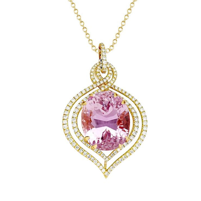 14k geel gouden dames roze kunziet diamanten hanger edelsteen sieraden