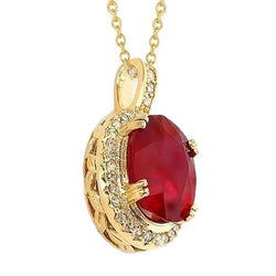 14K geelgouden robijn met diamanten 6,55 karaat hanger ketting