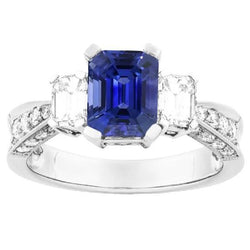 14K gouden edelsteen Emerald Sapphire Ring 3 karaat 3 stenen stijl accenten