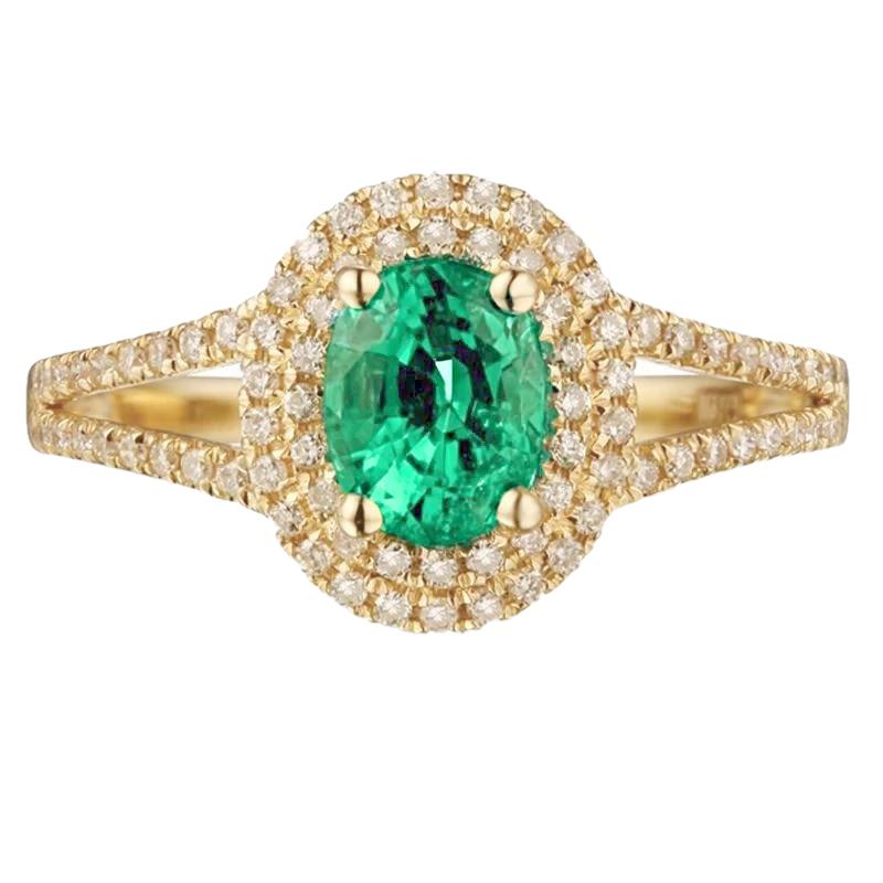 14K gouden ovale groene smaragd met ronde diamanten ring 6 karaat - harrychadent.nl
