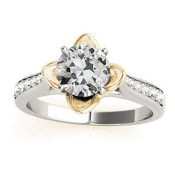 14K gouden ronde oude geslepen diamanten ring bloemstijl 2,75 karaat tweekleurig
